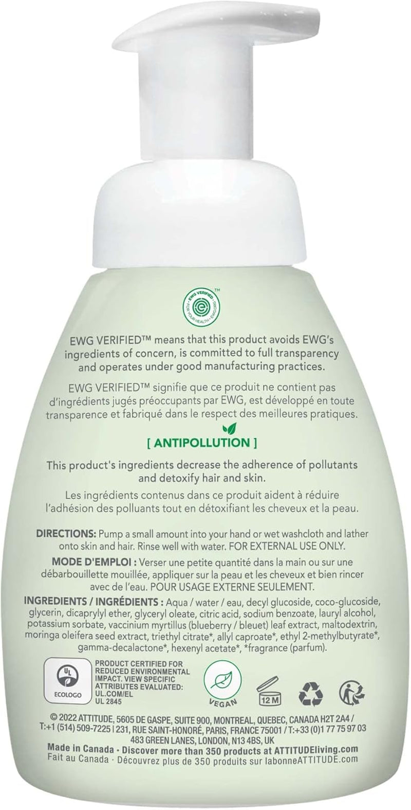 2-In-1 Hair and Body Foaming Baby Wash, Made in Canada, EWG Verified Shampoo Soap, Dermatologically Tested, Made with Naturally Derived Ingredients, Vegan, Sweet Apple, 295 Ml