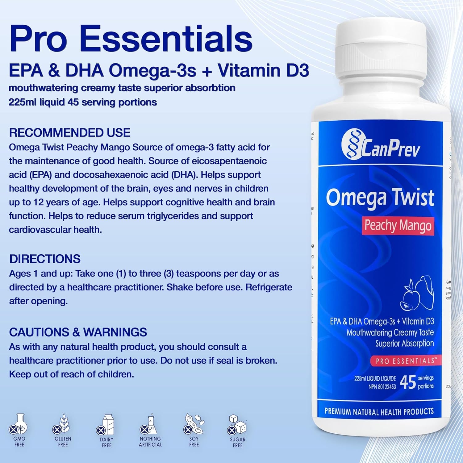 Omega Twist - Peachy Mango 225Ml - Superior Absorption Enriched with DHA & EPA Omega-3 Fatty Acids -Supports Overall Wellness