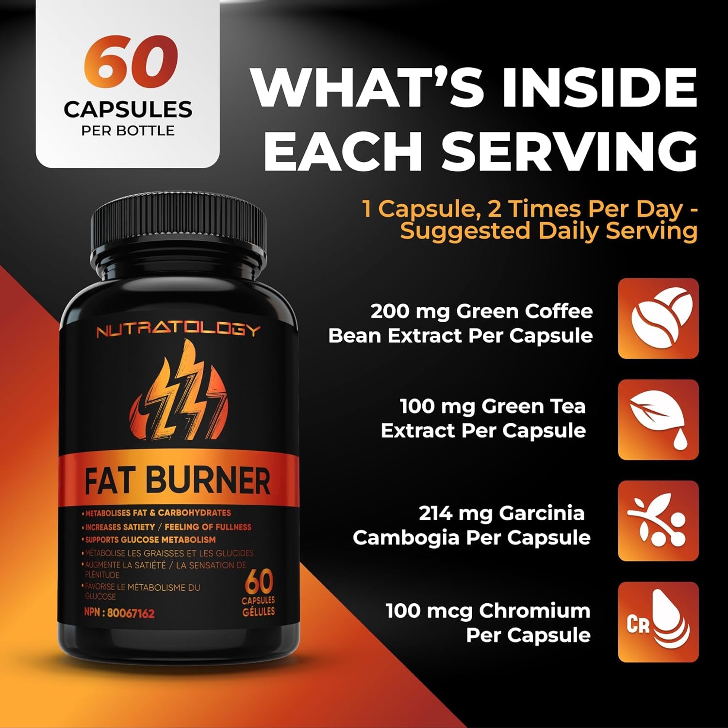 Thermogenic Fat Burner - Metabolizes Carbohydrates+Fats - Appetite Suppressant That Helps Satiety - Weight Loss Pills for Women & Men - Bloating Relief - Keto-Friendly - 60 Diet Pills/Caps