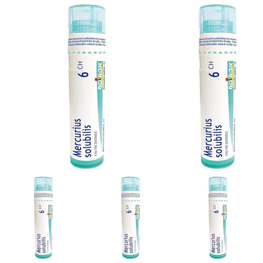 Boiron Mercurius solubilis (solubilis) 6ch,Homeopathic medicine. Each tube contains 4 g (approximately 80 pellets) (Pack of 5)