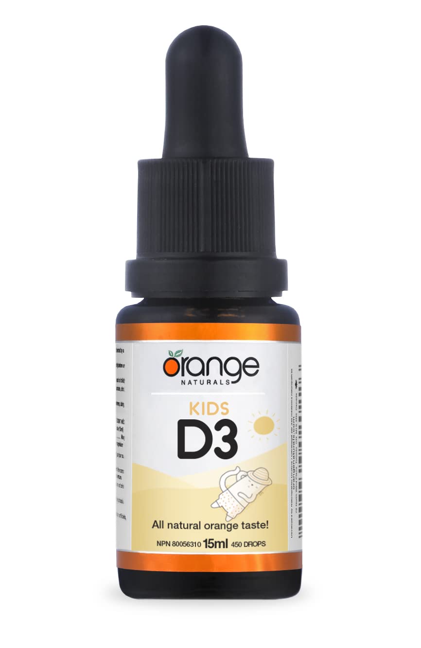 Orange Naturals - Kids Vitamin D3 Drops 400IU Liquid, 15ml 450-Servings - Natural Orange Flavour - Cholecalciferol Vitamin D3 Liquid Drops for Kids - Bone Health, Teeth Health & Immune System Support