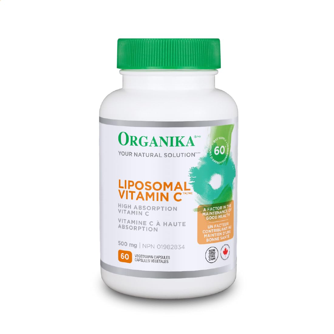 Organika Liposomal Vitamin C 500mg- High Absoprtion for Superior Bioavailability, Immunity- 60vcaps & Magnesium Bisglycinate - 200mg, High Absorption, Muscle Recovery, Heart Support, 120vcaps