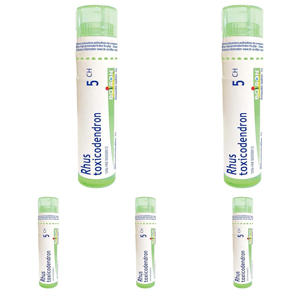 Boiron Rhus toxicodendron 5ch,Homeopathic medicine. Each tube contains 4 g (approximately 80 pellets) (Pack of 5)