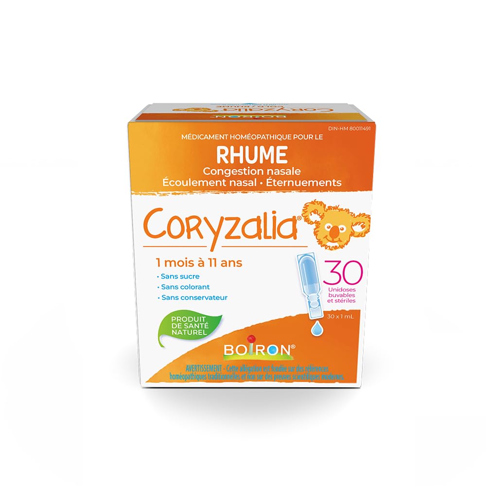 Boiron Coryzalia, 30 Doses. Baby Cold Relief Drops for Sneezing, Runny Nose, and Nasal Congestion, Non-drowsy, Sterile Single-use Liquid Oral Doses, 30 Count (Pack of 1)