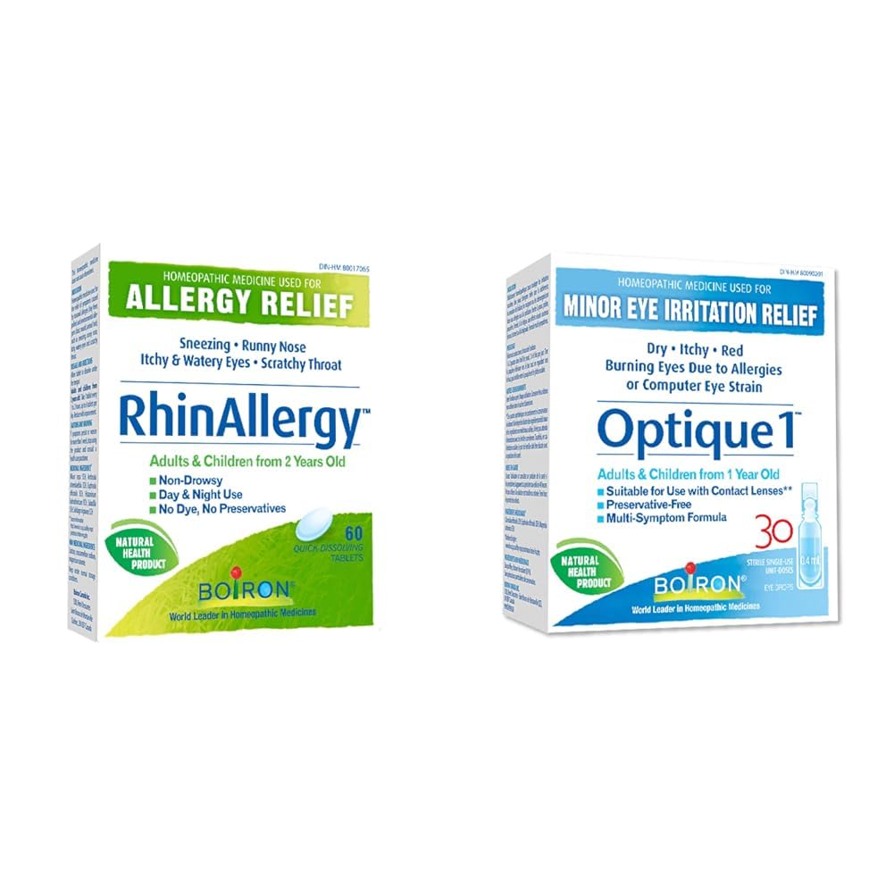 Boiron RhinAllergy for Relief from Allergy Symptoms of Sneezing, Runny Nose, and Itchy Eyes & Optique 1, Eye drops used to relieve minor eye irritations such as dry, itchy or red burning