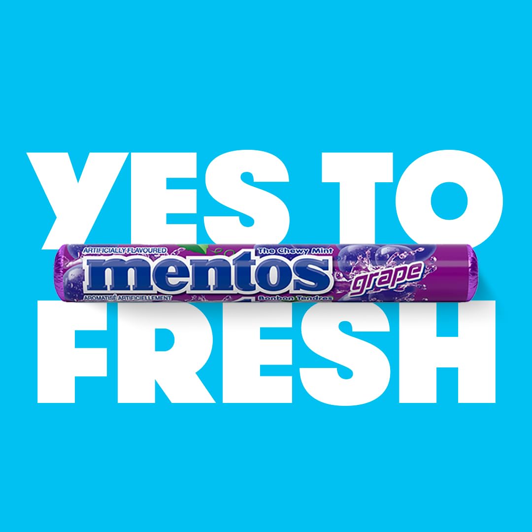 Mentos Chewy Mints, Grape - Pack of 20 Rolls (280 Pieces), 37g per roll
