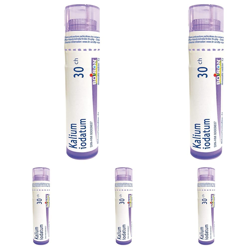 Boiron Kalium iodatum 30ch,Homeopathic medicine. Each tube contains 4 g (approximately 80 pellets) (Pack of 5)