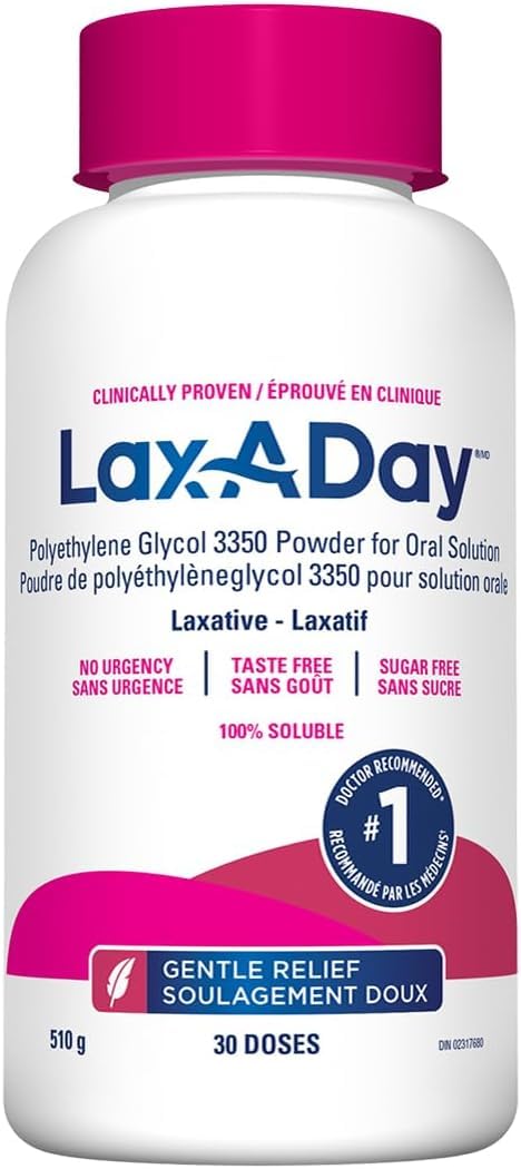 LAX-A-Day Powder Laxative - No Taste, No Grit, No Sugar - Clinically Proven Relief of Occasional Constipation (30 Doses, 510g)