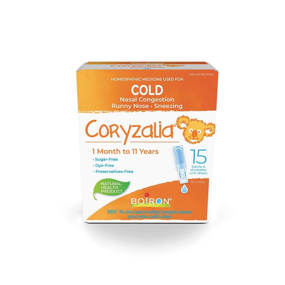 Boiron Coryzalia Children for colds and colds symptoms, 15 unit-doses (1 ml each). Baby Cold sterile drinkable unit-doses for nasal congestion, runny nose and rhinitis Non-drowsy