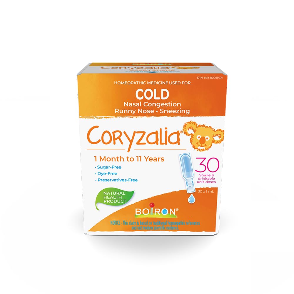 Boiron Coryzalia, 30 Doses. Baby Cold Relief Drops for Sneezing, Runny Nose, and Nasal Congestion, Non-drowsy, Sterile Single-use Liquid Oral Doses, 30 Count (Pack of 1)