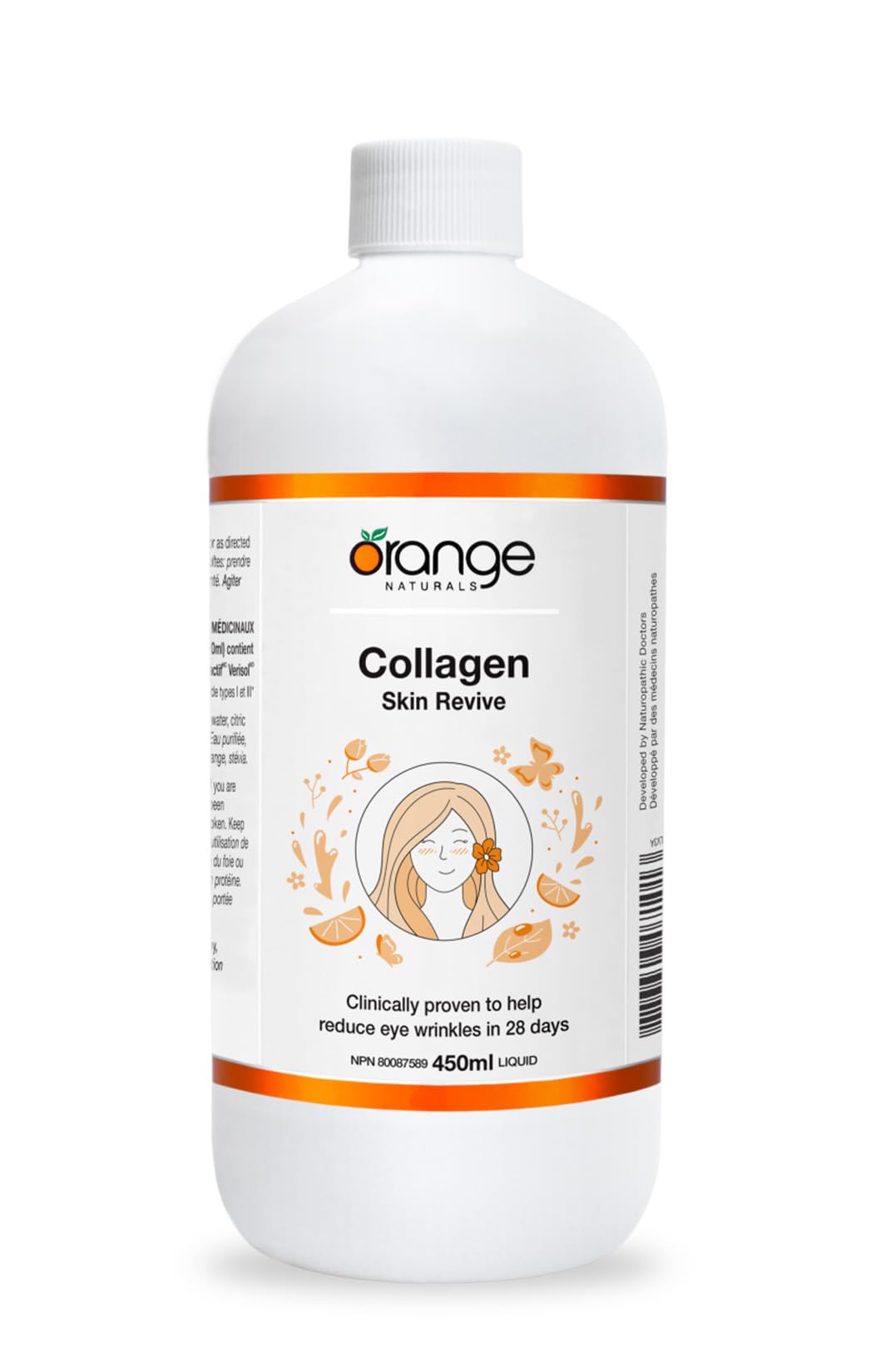 Orange Naturals Collagen Skin Revive Liquid Supplement 450ml 45-Servings - Hydrolyzed Collagen Peptide for Women, Support Smooth Skin, Radiant Complexion, Hair & Nail Strength, Orange Flavour