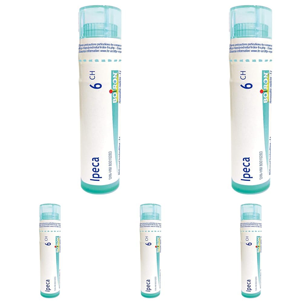 Boiron Ipeca 6ch,Homeopathic medicine. Each tube contains 4 g (approximately 80 pellets) (Pack of 5)