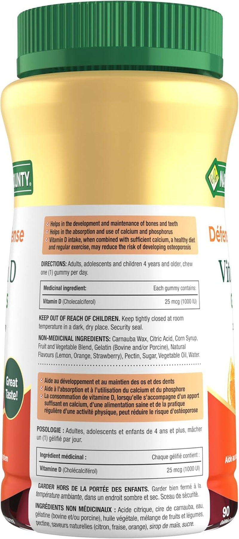 Vitamin D3 1000 IU Mineral Supplement, Helps Support Bone Health, Strawberry Orange & Lemon Flavoured, 90 Gummies