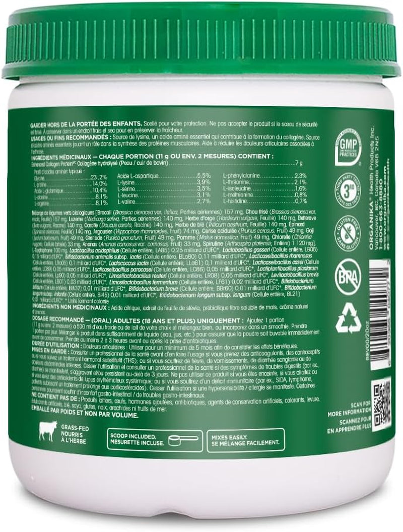 Canadian-Made Power Greens with Enhanced Collagen - 16 Superfoods - Organic Fruits and Vegetables Nutrient Rich Powder Pineapple Punch Flavor with Essential Proteins and Probiotics - 220G