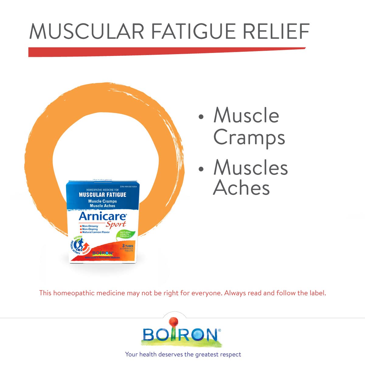 Boiron Arnicare Sport 33 Chewable Tablets, Relieves Muscular Soreness, Cramps and Fatigue Following a Physical Workout or Overexertion, Natural Health Product, Lemon Flavor