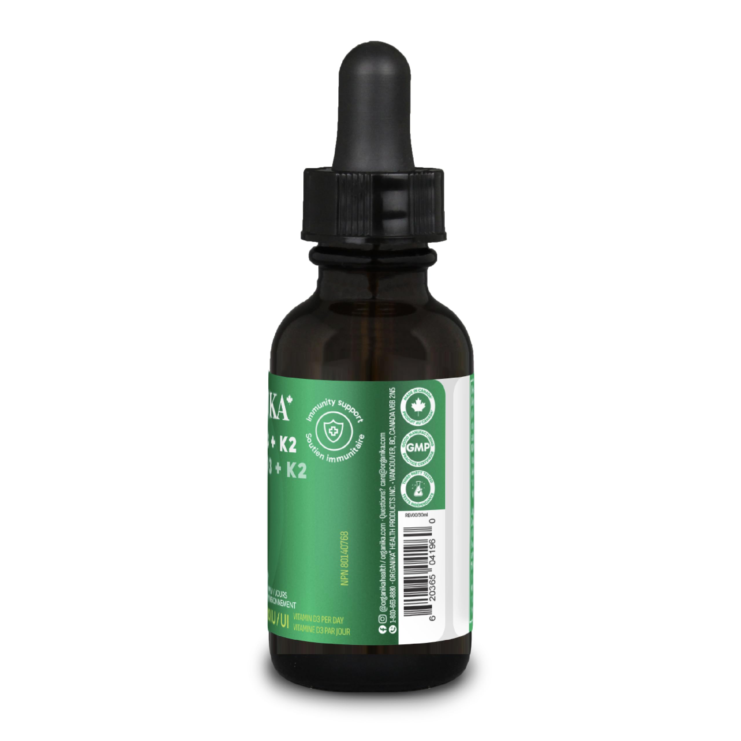 Organika Vitamin D3 + K2 (MK7) Liquid Drops – 1000 IU D3 & 10 mcg K2 per Drop – High Potency Formula to Support Strong Bones, Teeth & Immune Health –600 day Supply- 30 ml