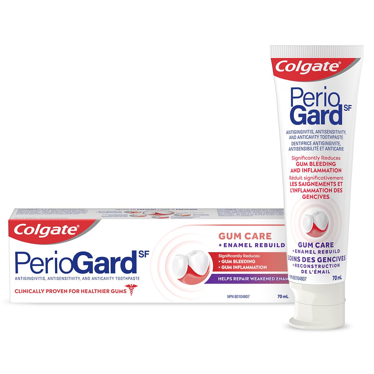 Colgate PerioGard SF Toothpaste Gum Care + Enamel Rebuild - Fluoride Toothpaste for Sensitive Teeth, 70mL - Anti-Bacterial Protection - Clinically Proven Effective.
