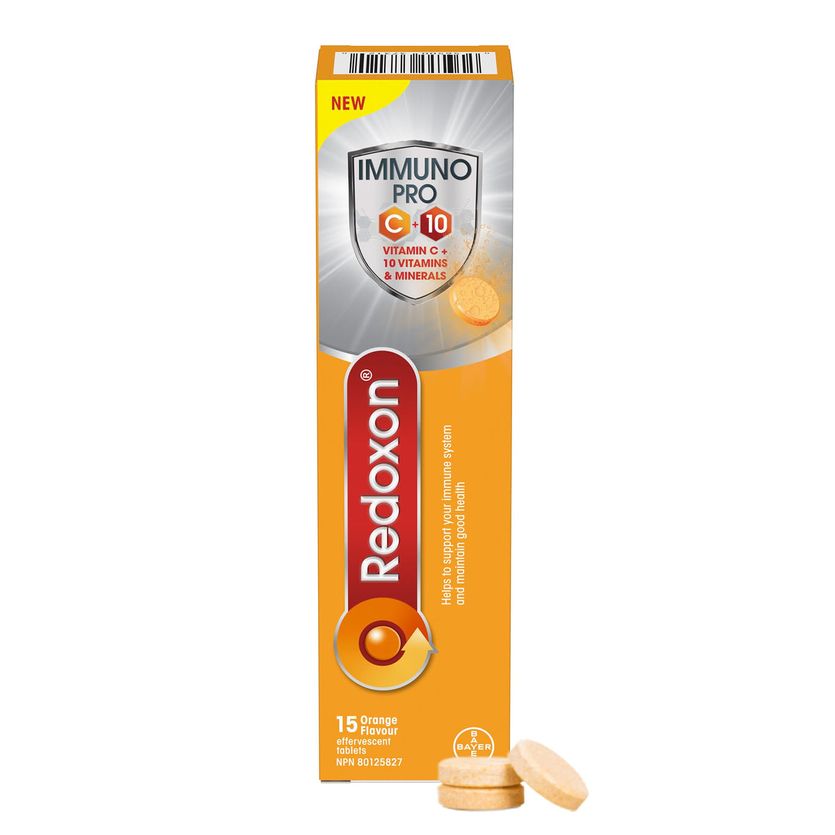 Redoxon® ImmunoPRO Vitamins C, A, B6, B12, D, E, Folate, Iron, Copper, Zinc, Selenium – Effervescent Tablets for Immunity Support, Immune Support For Adults, 15 Orange Flavoured Tablets