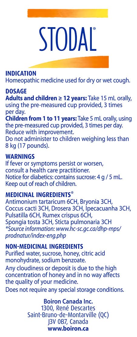 Boiron Stodal Adult Honey Cough Syrup, Relief for Dry, Wet & Irritating Coughs. Day and night use. 200ml