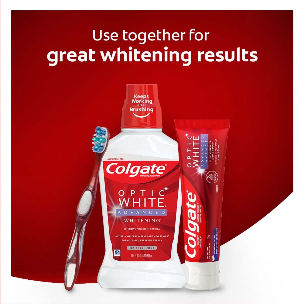 Colgate Optic White Advanced Teeth Whitening Toothpaste, Stain Prevention, 133 ml (Pack of 2)