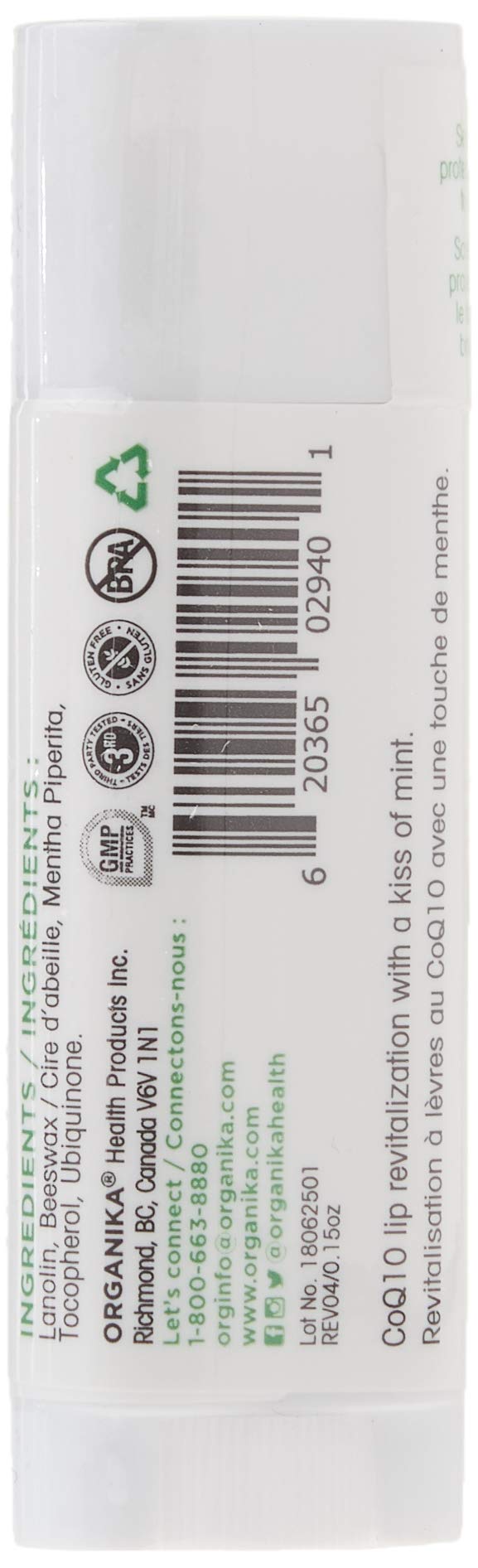 Organika Coenzyme Q10 Moisturizing Lip Balm Counter Display † 24 X 0.15Oz Tubes
