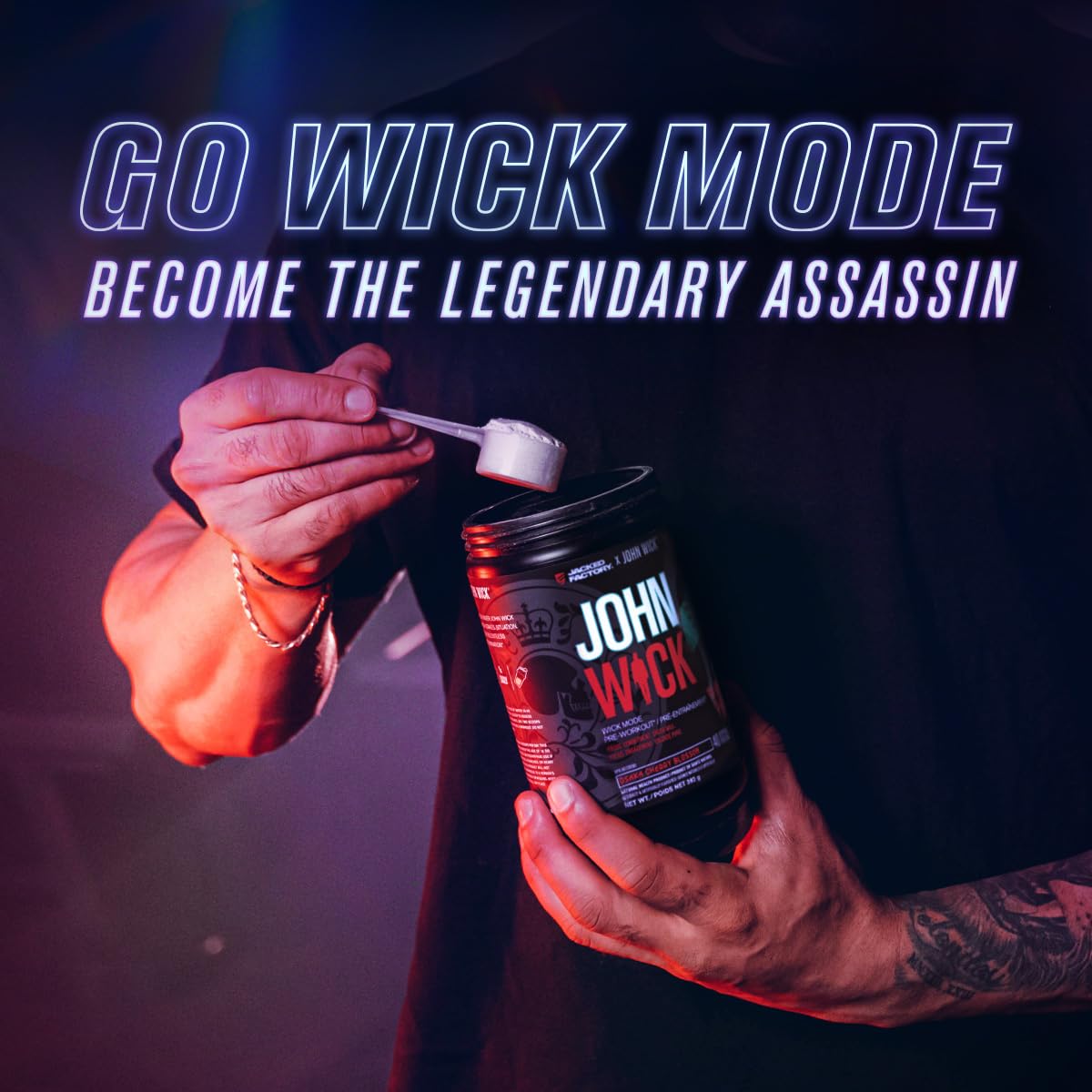 Jacked Factory X John Wick - Wick Mode Pre Workout Powder - Intense Energy, Battle-Ready Focus, Unstoppable Commitment, and Sheer Will - 40 Servings, Baba Yaga Blue Raz