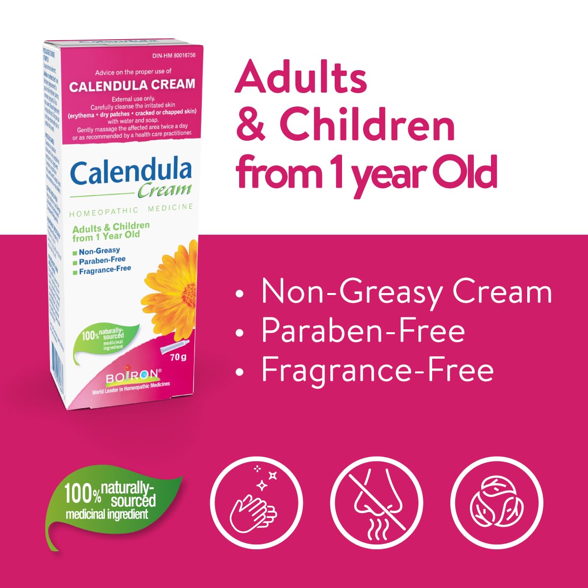 Boiron Calendula Cream for First Aid, Topical Cream for Irritated Skin, Non-Greasy, Paraben-Free, Fragrance-Free, 70g