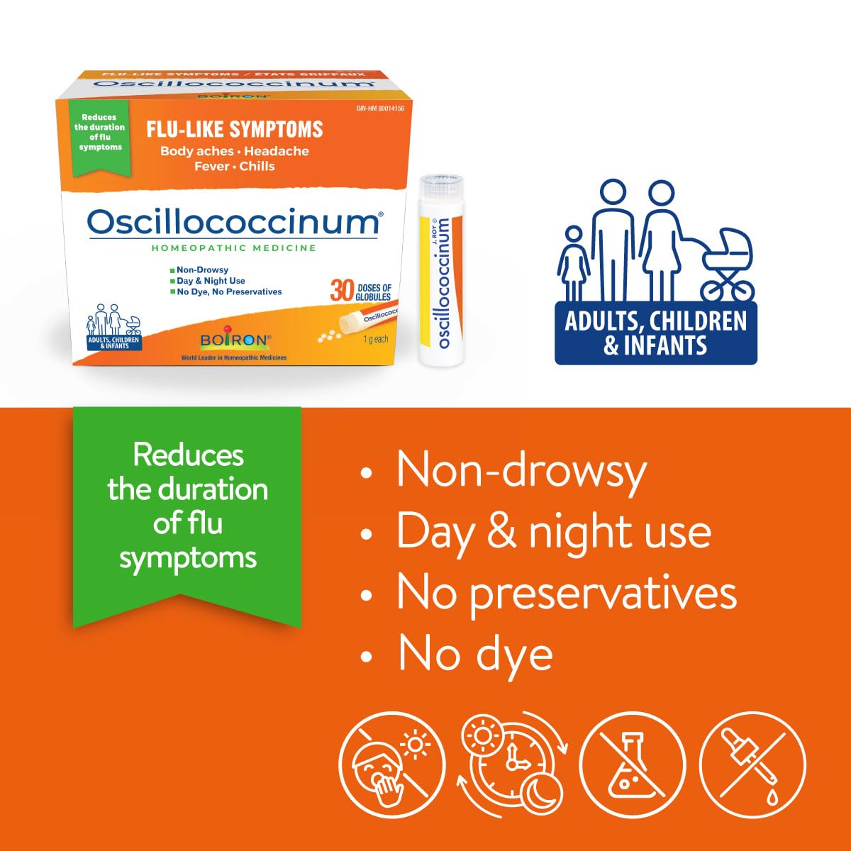 Boiron Oscillococcinum 60 doses Homeopathic Medicine for Flu-like Symptoms; Reduces the duration of flu-like symptoms such as body aches headaches fever and chills; Kosher (Pack of 2)
