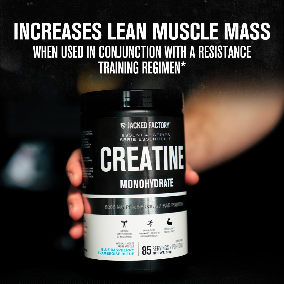 Jacked Factory Creatine Monohydrate Powder - Canadian-Owned Informed Choice Certified Supplement for Increased Muscle Mass*, Improved Strength Power & Performance** - 85 Servings, Blue Raspberry
