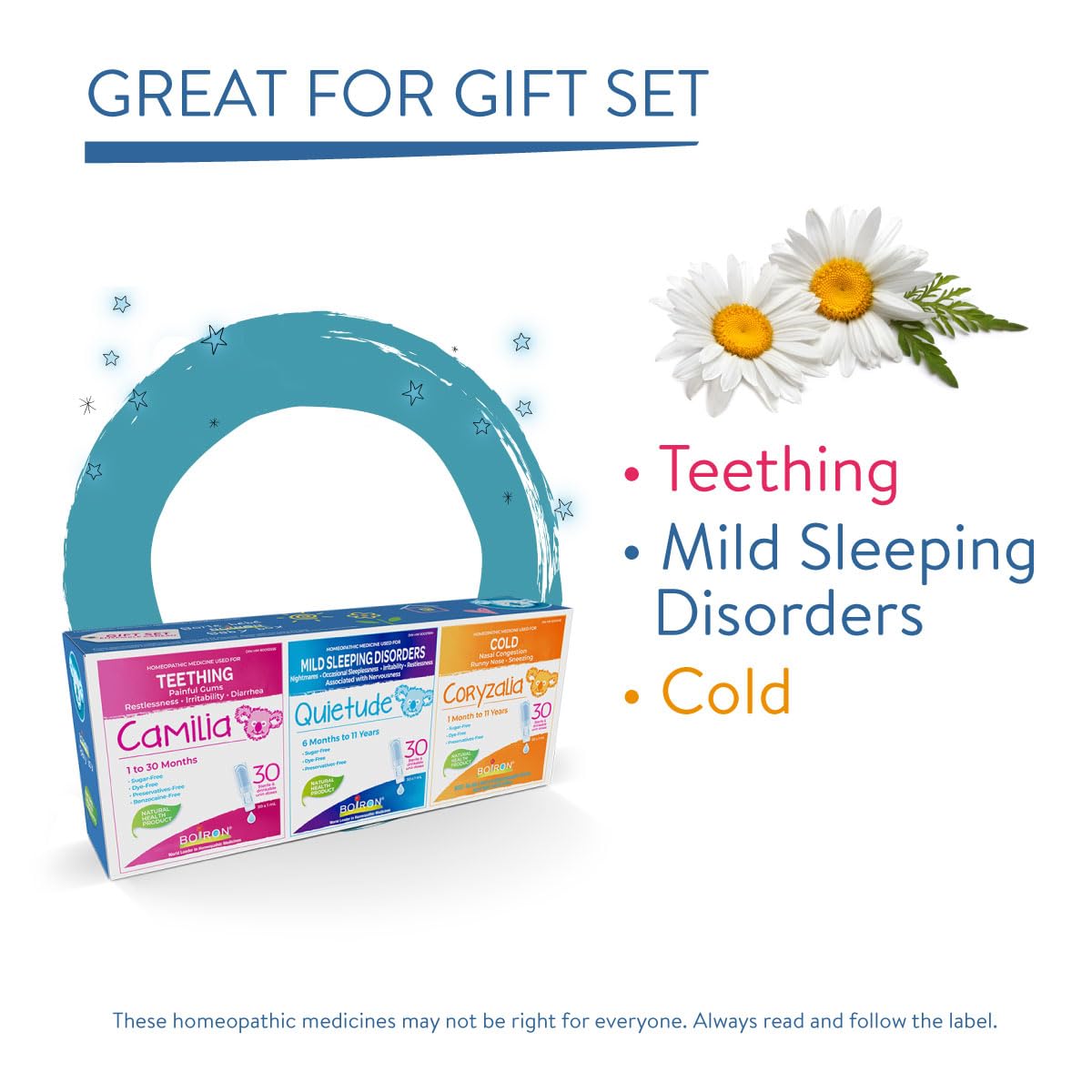 Boiron Toddler Box – This gift set contains one box each of Camilia, Quietude, and Coryzalia, with 30 unit-doses per product.