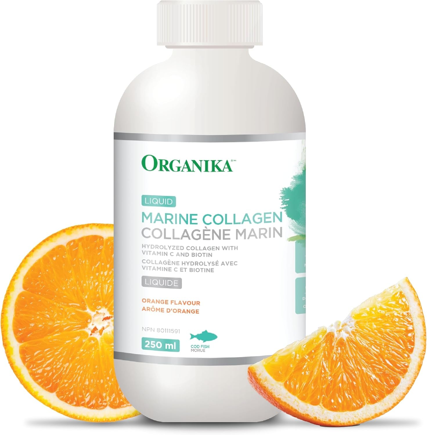 Canadian-Made Liquid Marine Collagen - with Added Vitamin C and Biotin - Orange Flavour- 250Ml
