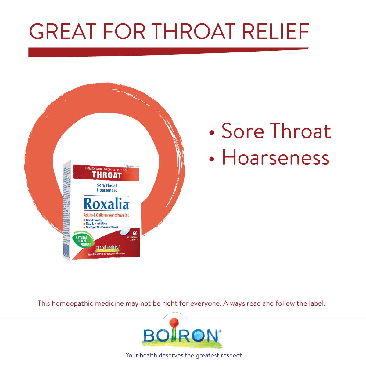 Boiron Roxalia, 60 tablets, Homeopathic Medicine for sore throats and hoarseness