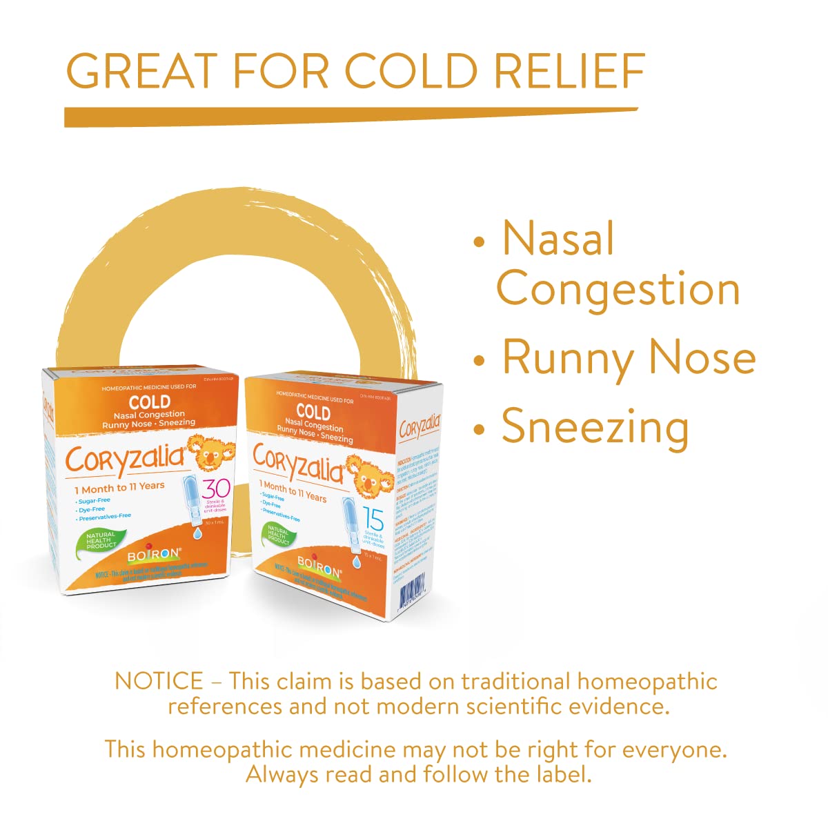 Boiron Coryzalia Children for colds and colds symptoms, 15 unit-doses (1 ml each). Baby Cold sterile drinkable unit-doses for nasal congestion, runny nose and rhinitis Non-drowsy