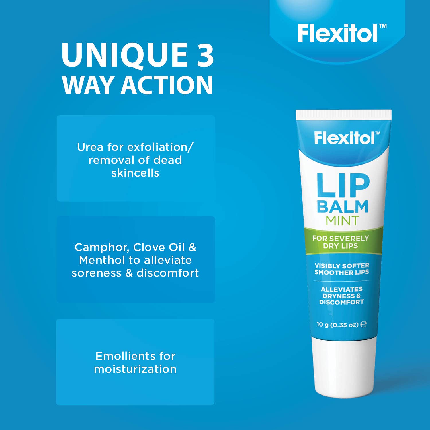 Flexitol Lip Balm – Mint – Best for Dry and Chapped, Moisturiser & Protection, Top Treatment (10g) (Pack of 2)