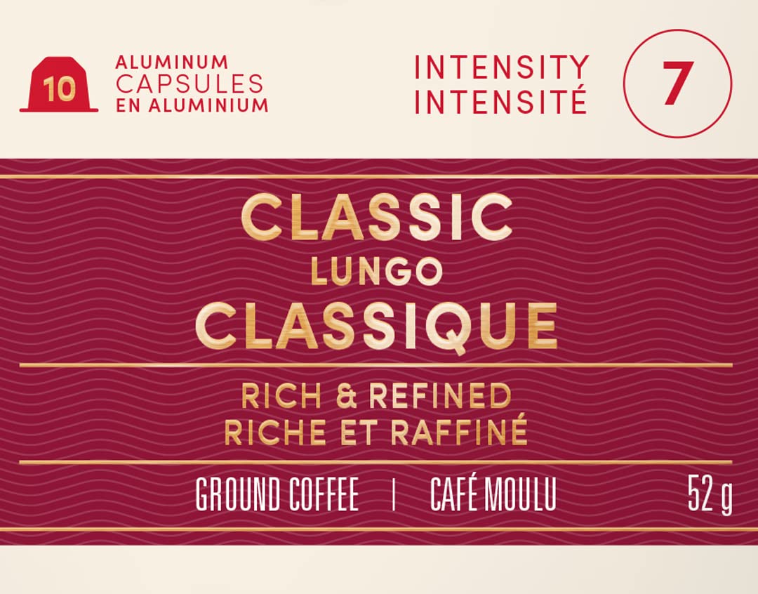 Tim Hortons Classic Lungo Capsules, Nespresso Original Line Compatible Capsules, 100 Count