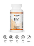 Orange Naturals Iron Complex, 60 Veg Capsules, 60-Day Supply - Vegan, Non-GMO, Soy & Gluten-Free - Gentle Iron Bisglycinate with Vitamin C, B6, B12 & Folic Acid, Easy-to-Digest Iron Supplement