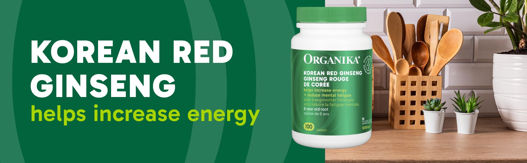 Organika Korean Red Ginseng- 6 Year Old Roots, Energy Support, Stress Support, Warming Effect- 100caps