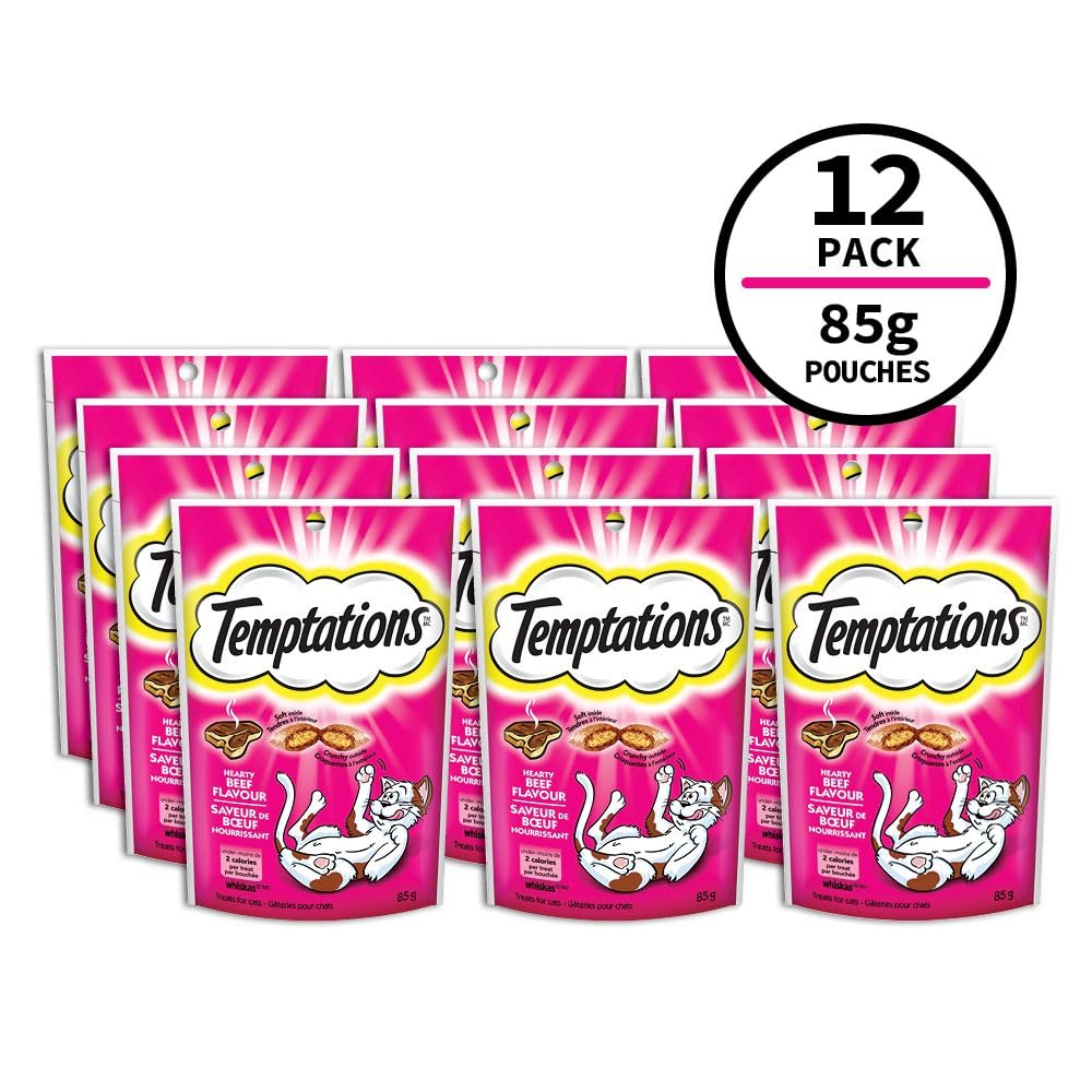 TEMPTATIONS Cat Treats, Hearty Beef Flavour, 85g (12 Pack)