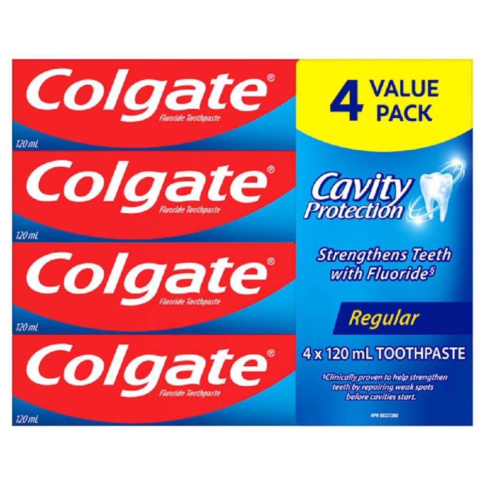 Colgate Cavity Protection Whitening Fluoride Toothpaste - Fresh Mint Taste - Strengthens Protects and Whitens Teeth - 4 Pack Bundle, 120mL