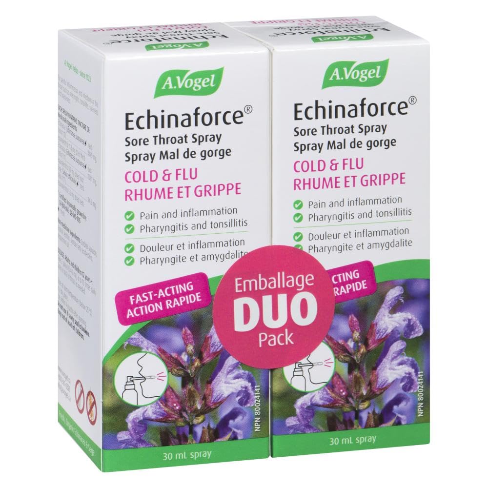 (2 Pack) A.Vogel Echinaforce Sore Throat Spray Fast Acting Relief - Clinically Proven Treatment for Pharyngitis, Tonsillitis, Soreness and Hoarseness - Organically Grown Echinacea Purpurea - Vegan - 60mL