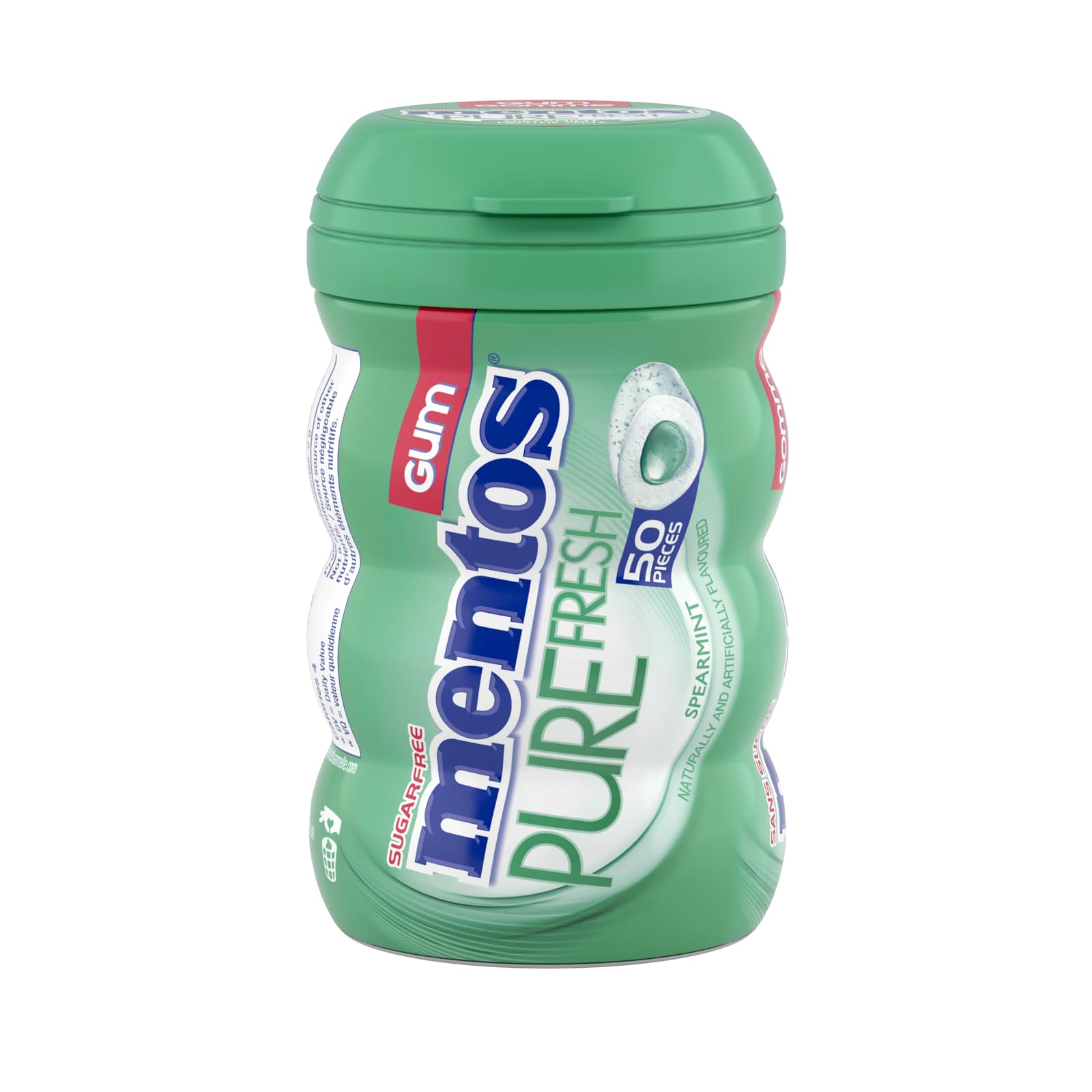 Mentos Pure Fresh, Spearmint Sugar-free Gum - Pack of 6 Bottles (300 Pieces)