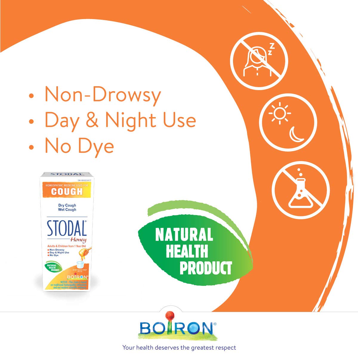 Boiron Stodal Adult Honey Cough Syrup, Relief for Dry, Wet & Irritating Coughs. Day and night use. 200ml