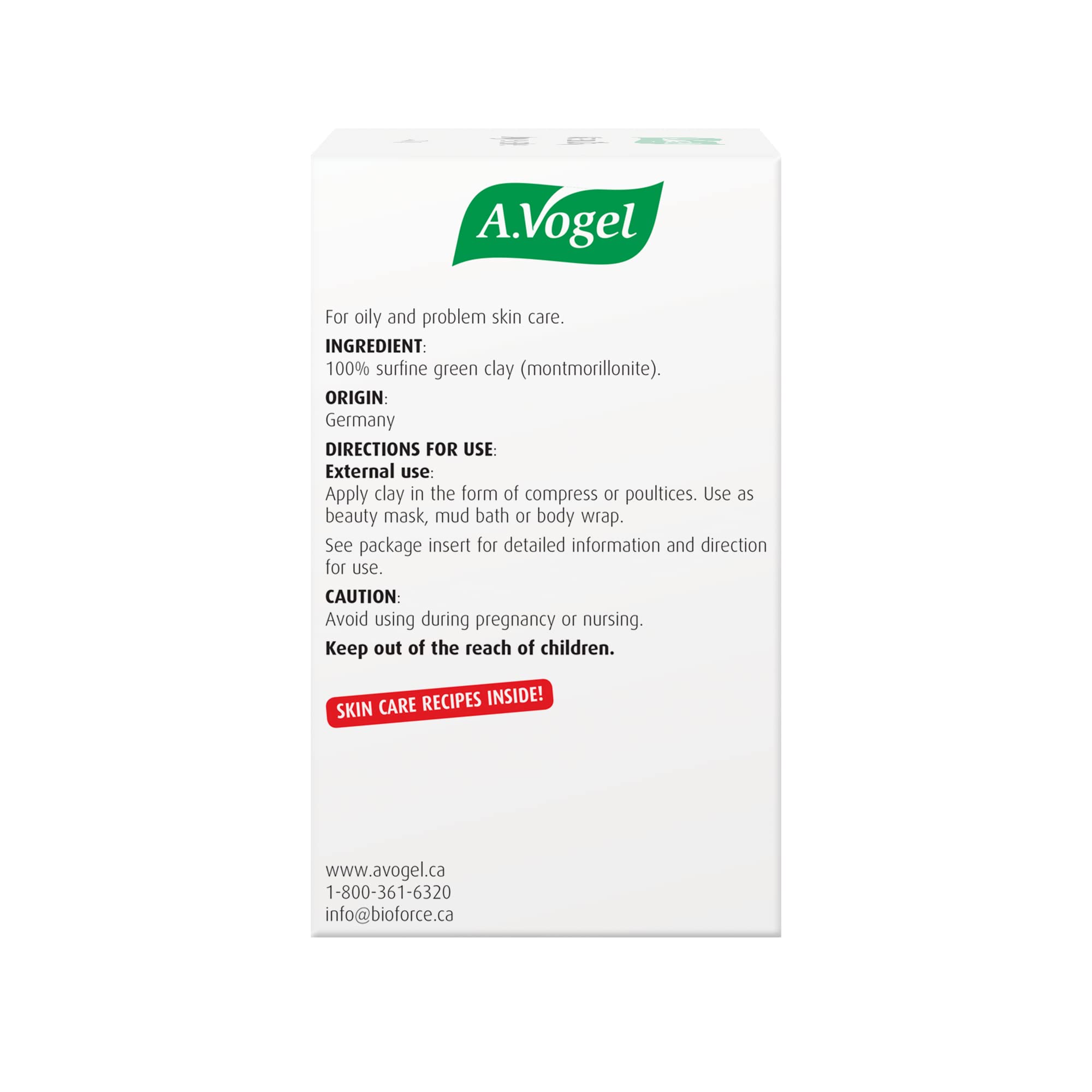 A.Vogel Green Clay for Oily Skin and Problem Skin Used for beauty clay mask, mud bath, body wrap, poultice and compress 450 G