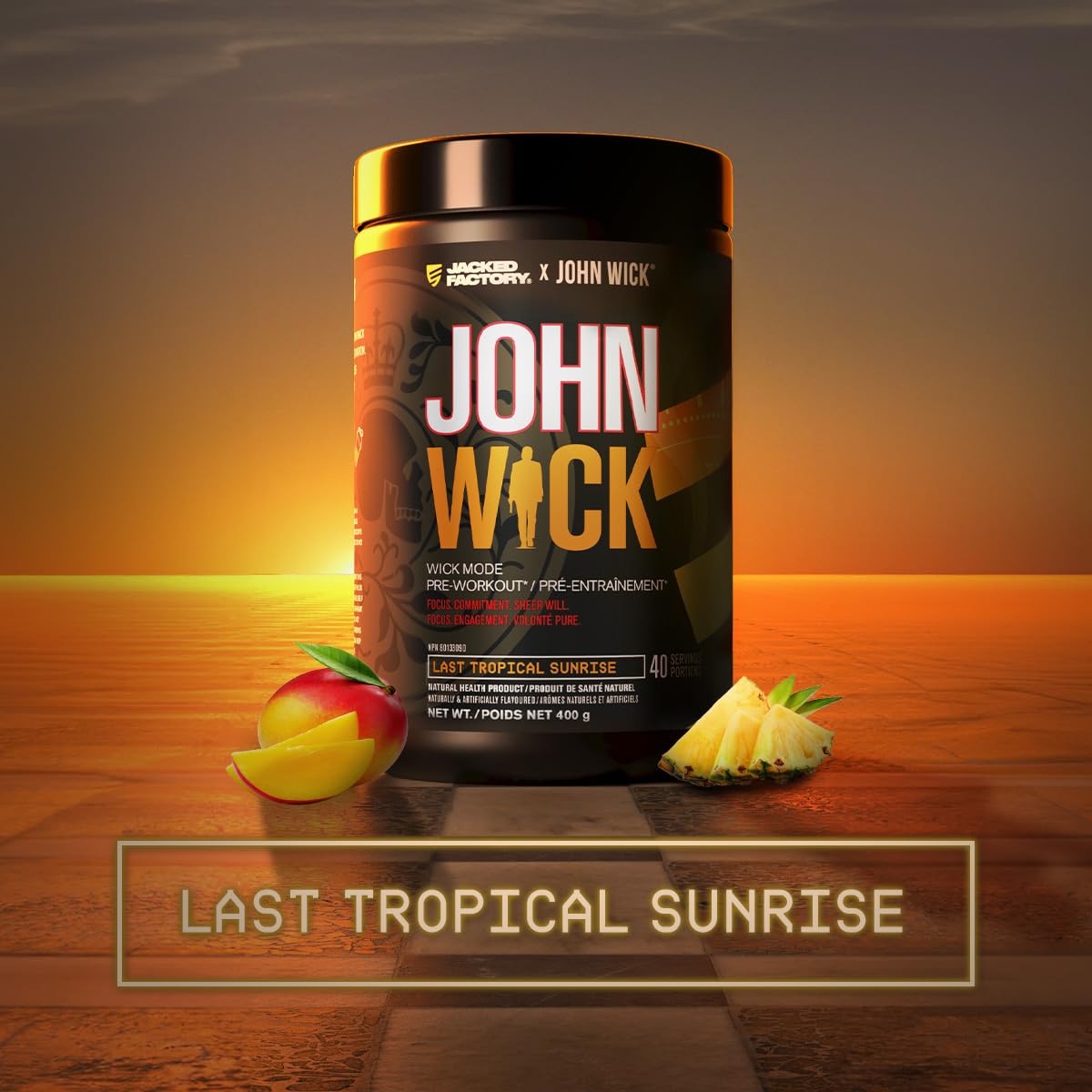 Jacked Factory X John Wick - Wick Mode Pre Workout Powder - Intense Energy, Battle-Ready Focus, Unstoppable Commitment, and Sheer Will - 40 Servings, Last Tropical Sunrise