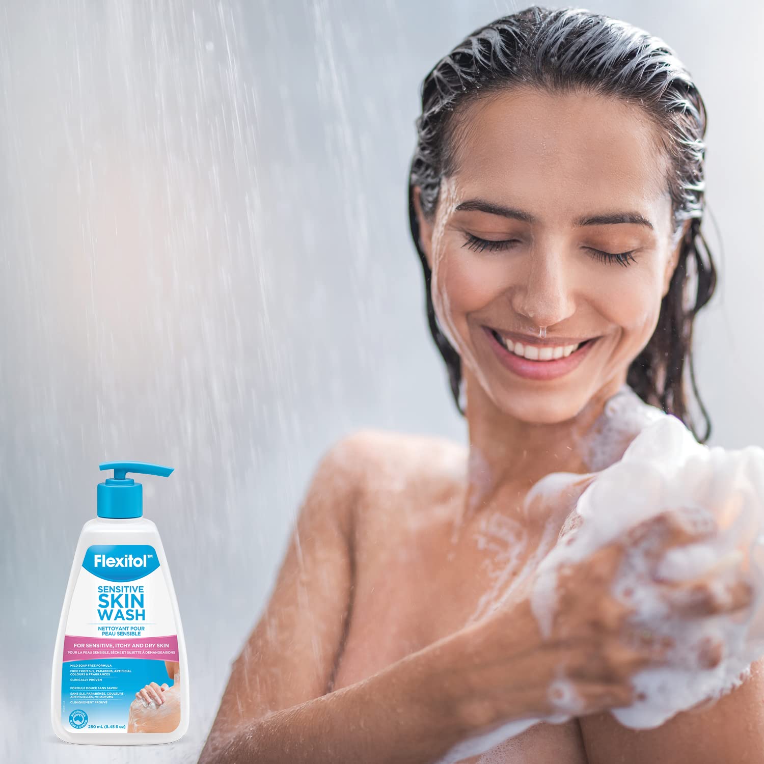 Flexitol Sensitive Skin Wash - Best Body Wash for Sensitive & Itchy Skin, Soap-Free Cleanser & Body Shampoo for Dry Skin Relief (250ml)