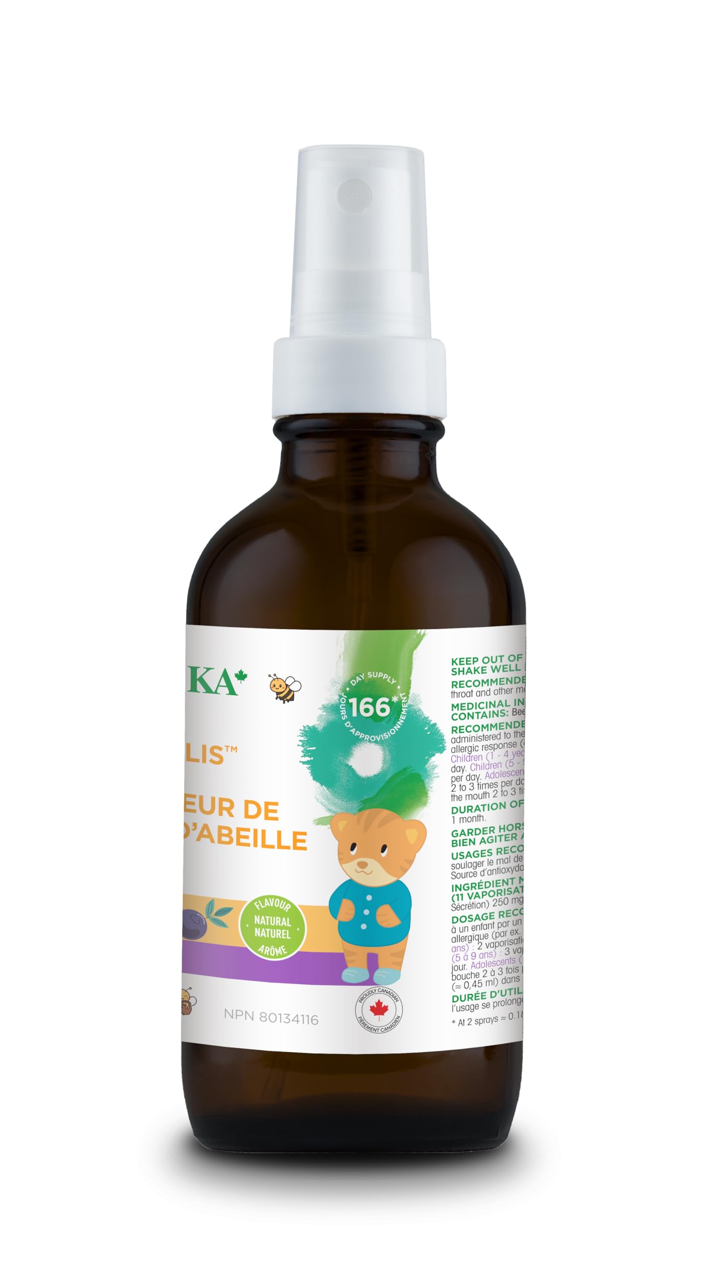 Organika Canadian-Made Kids Bee Propolis Spray with Elderberry for Natural Sugar-Free Sore Throat Relief, Immunity Support, Antioxidants- 30ml
