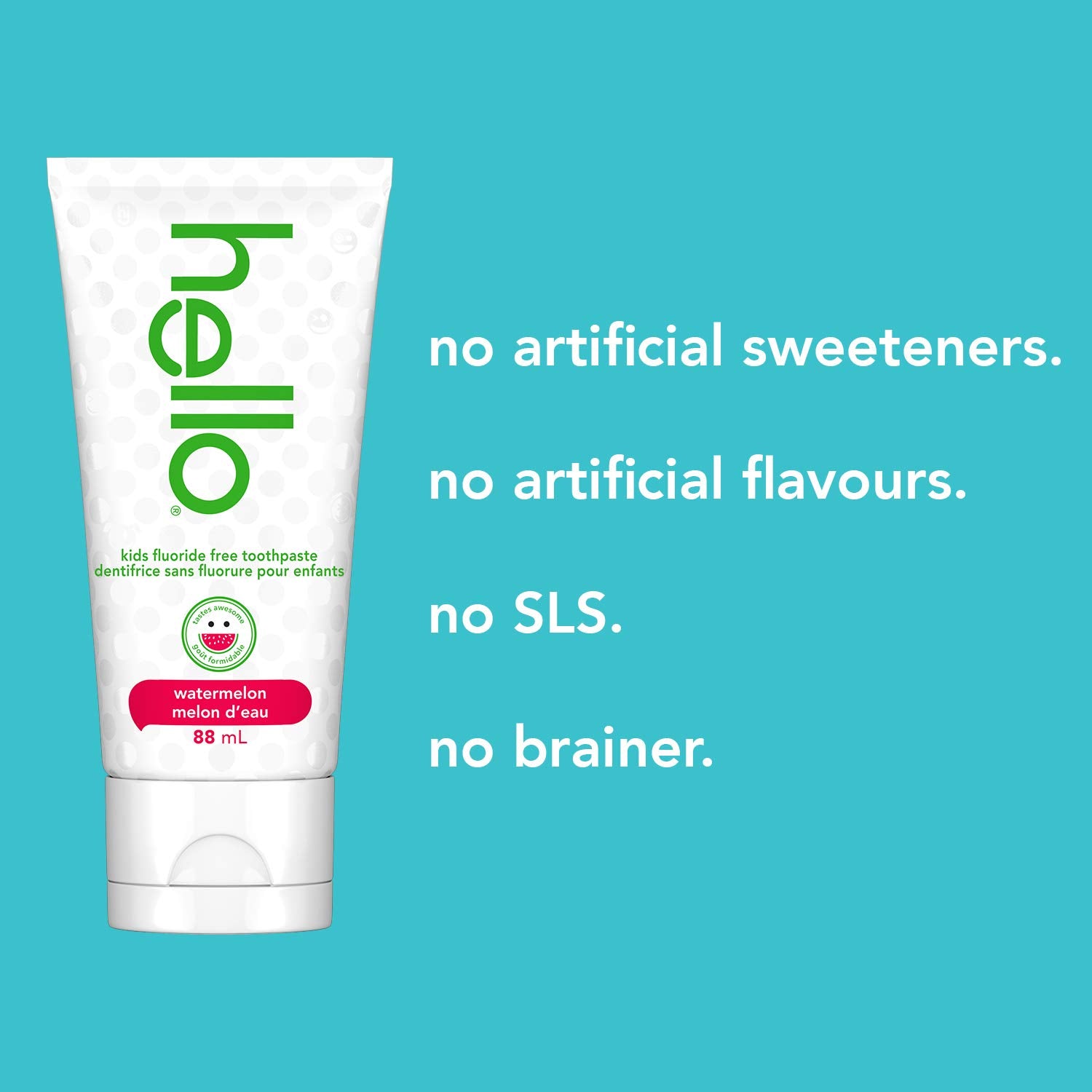 Hello Watermelon Flavour Fluoride Free Kids Toothpaste, Vegan, SLS Free, Gluten Free, Safe to Swallow for Baby and Toddlers Natural Toothpaste, 88 mL 2 Pack