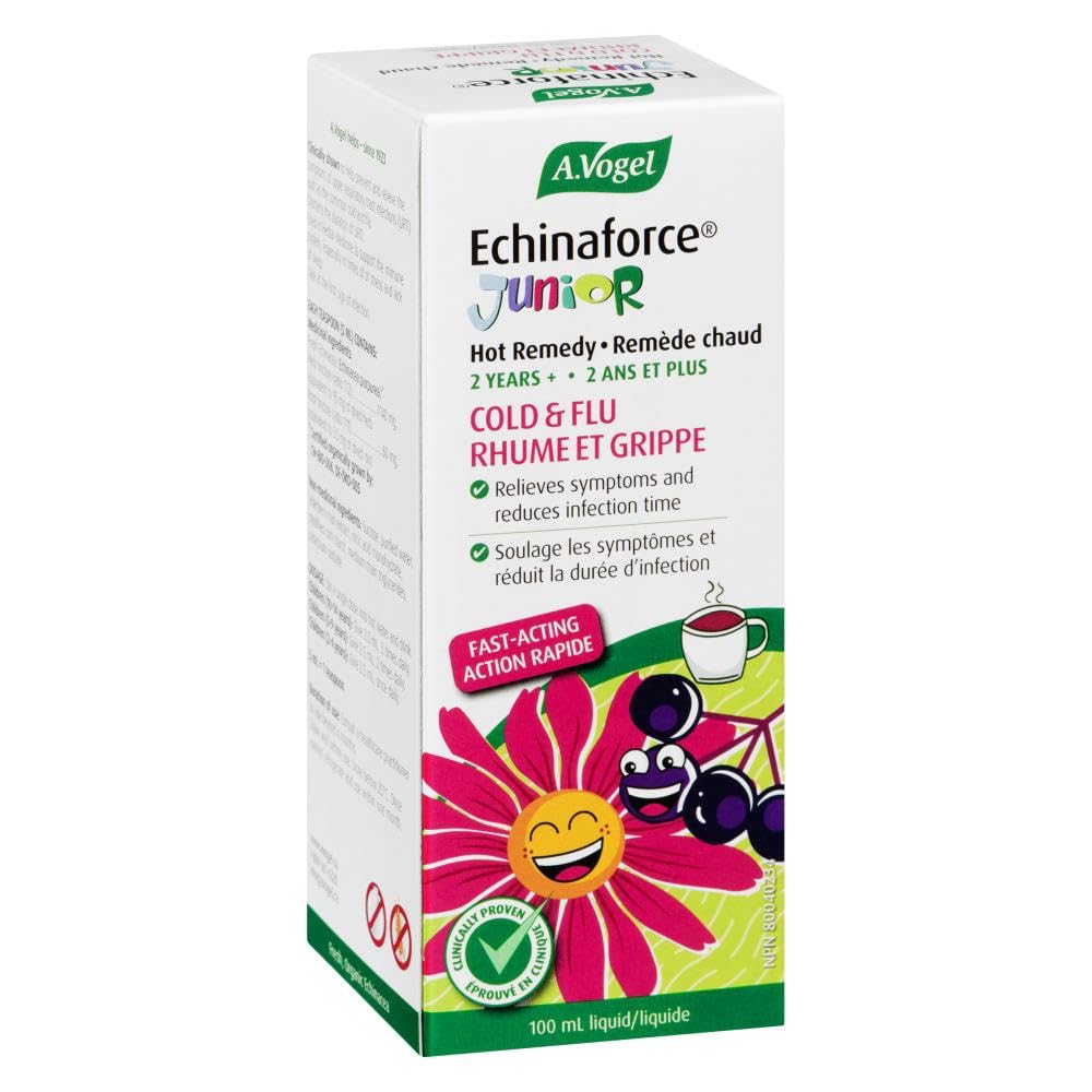 A.Vogel Echinaforce Junior Extra Hot Drink with Elderberry and Echinacea - Extra-Strength Formula - Relieves Common Cold and Flu Symptoms - Immune booster - Children 2+ - 100 mL