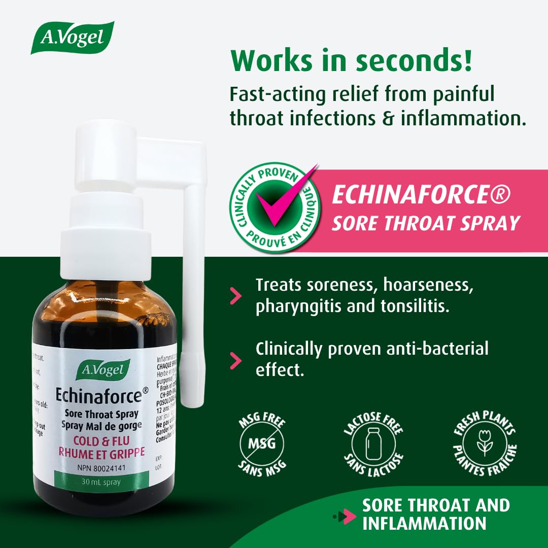 (2 Pack) A.Vogel Echinaforce Sore Throat Spray Fast Acting Relief - Clinically Proven Treatment for Pharyngitis, Tonsillitis, Soreness and Hoarseness - Organically Grown Echinacea Purpurea - Vegan - 60mL