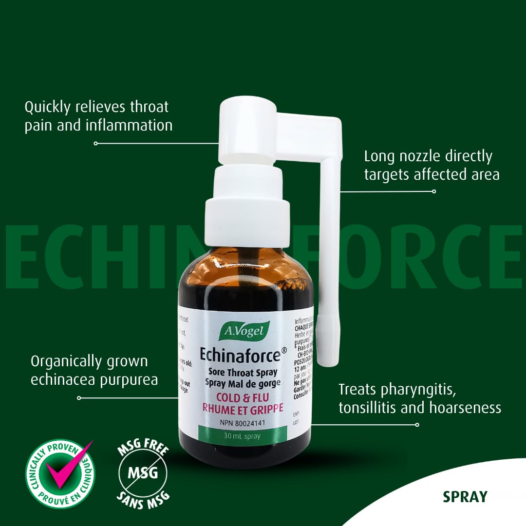 (2 Pack) A.Vogel Echinaforce Sore Throat Spray Fast Acting Relief - Clinically Proven Treatment for Pharyngitis, Tonsillitis, Soreness and Hoarseness - Organically Grown Echinacea Purpurea - Vegan - 60mL